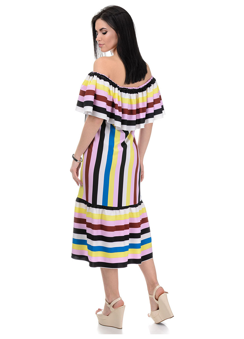 Комбинированное кэжуал платье с открытыми плечами A.G. в полоску