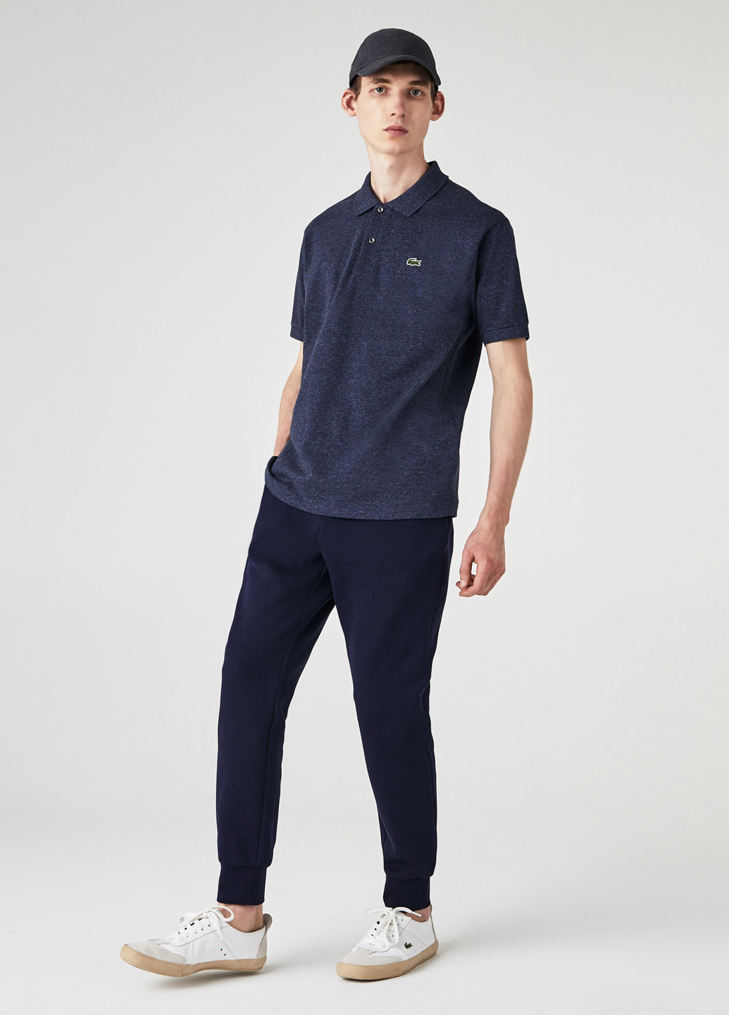 Темно-синяя футболка-поло для мужчин Lacoste меланжевая