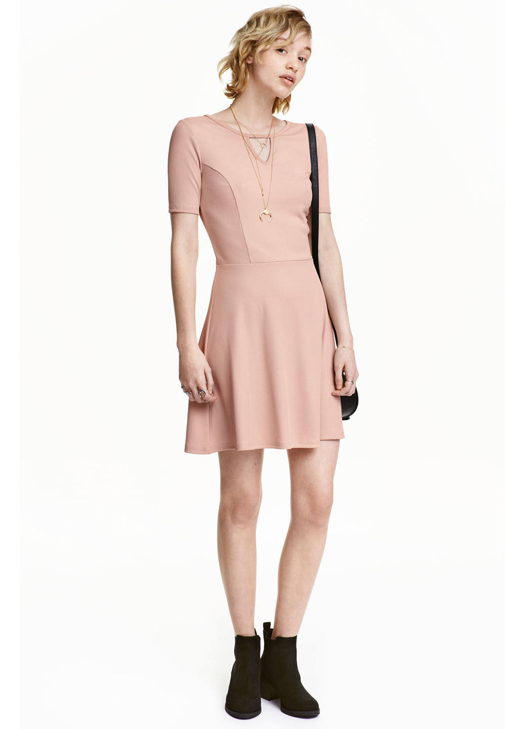 Пудровое кэжуал платье клеш H&M однотонное