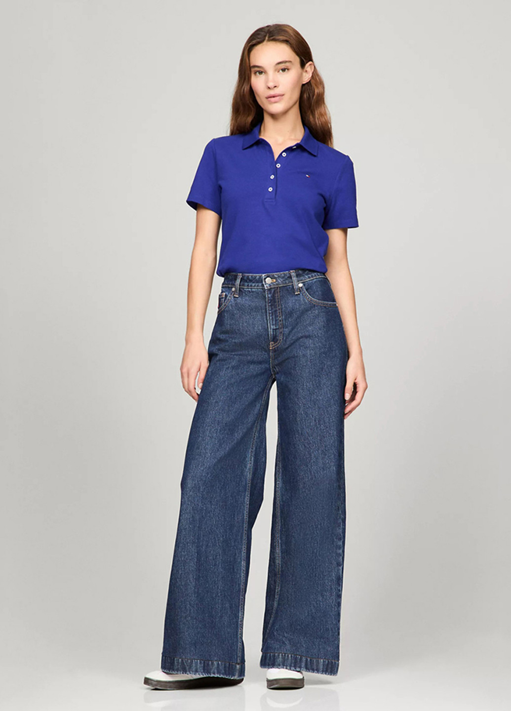 Синяя женская футболка-поло Tommy Hilfiger однотонная