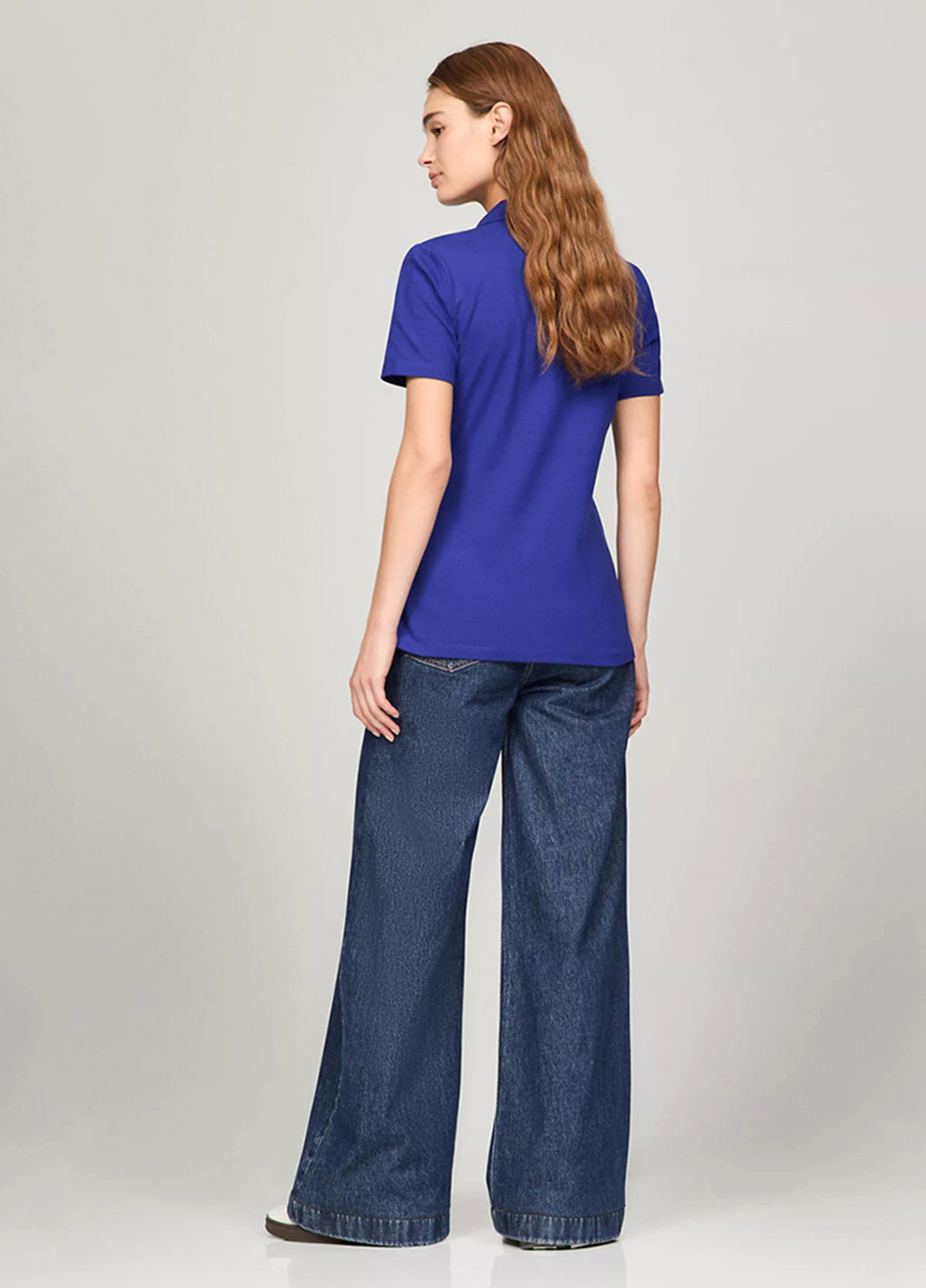 Синяя женская футболка-поло Tommy Hilfiger однотонная