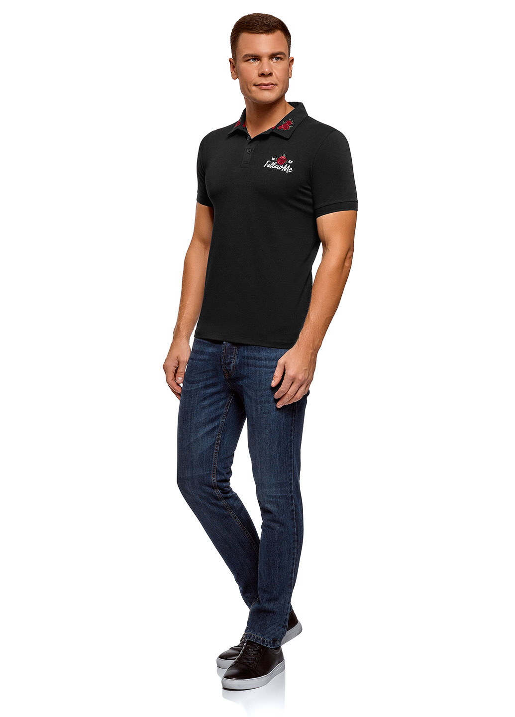 Черная футболка-поло для мужчин Oodji с рисунком