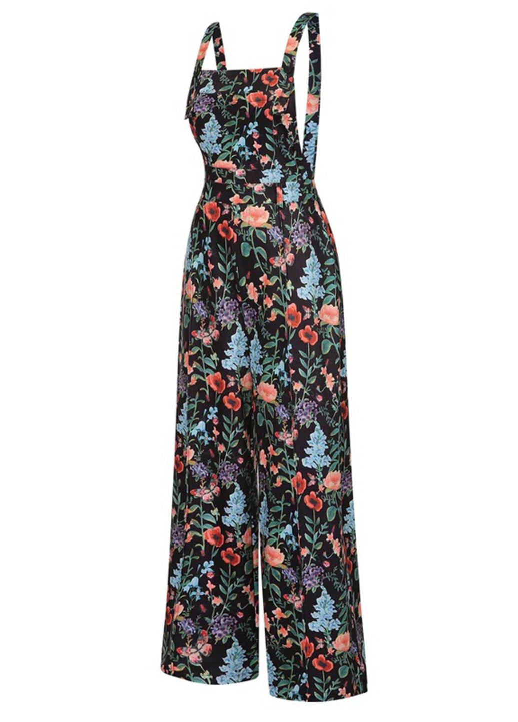 Комбінезон SHEIN комбінезон-брюки квітковий чорний кежуал поліестер