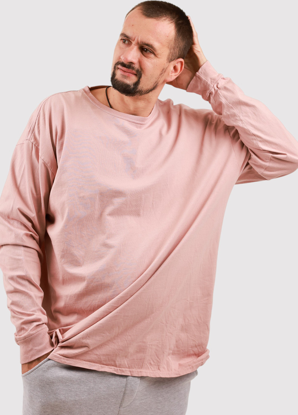 Лонгслів Blue 84 однотонний пудровий кежуали трикотаж, бавовна