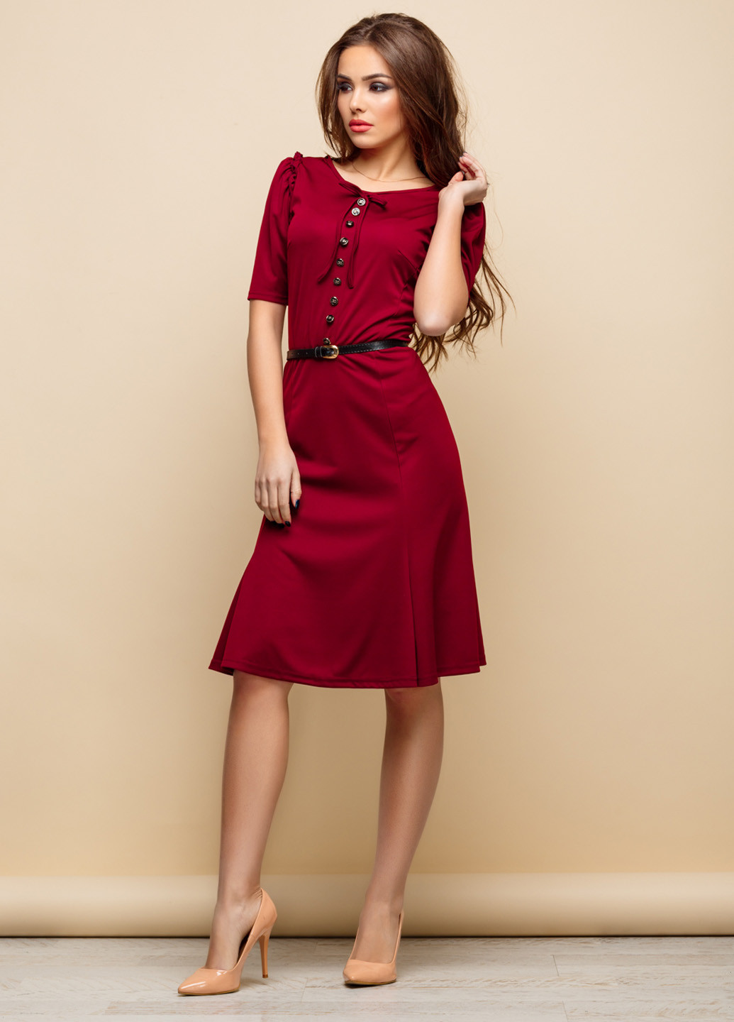 Бордовое кэжуал платье с длинным рукавом Charm Collection однотонное