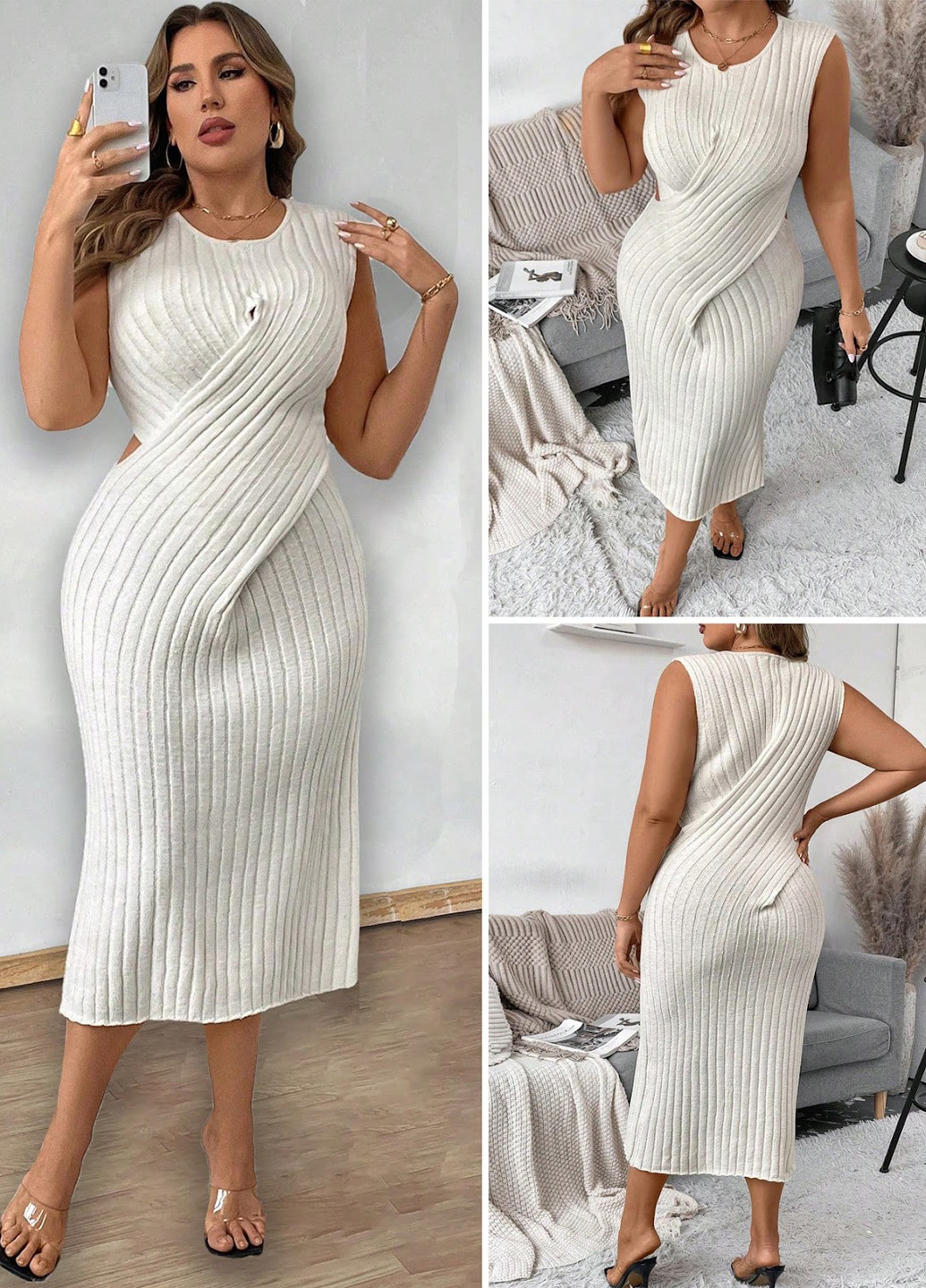 Білий кежуал сукня сукня светр SHEIN однотонна