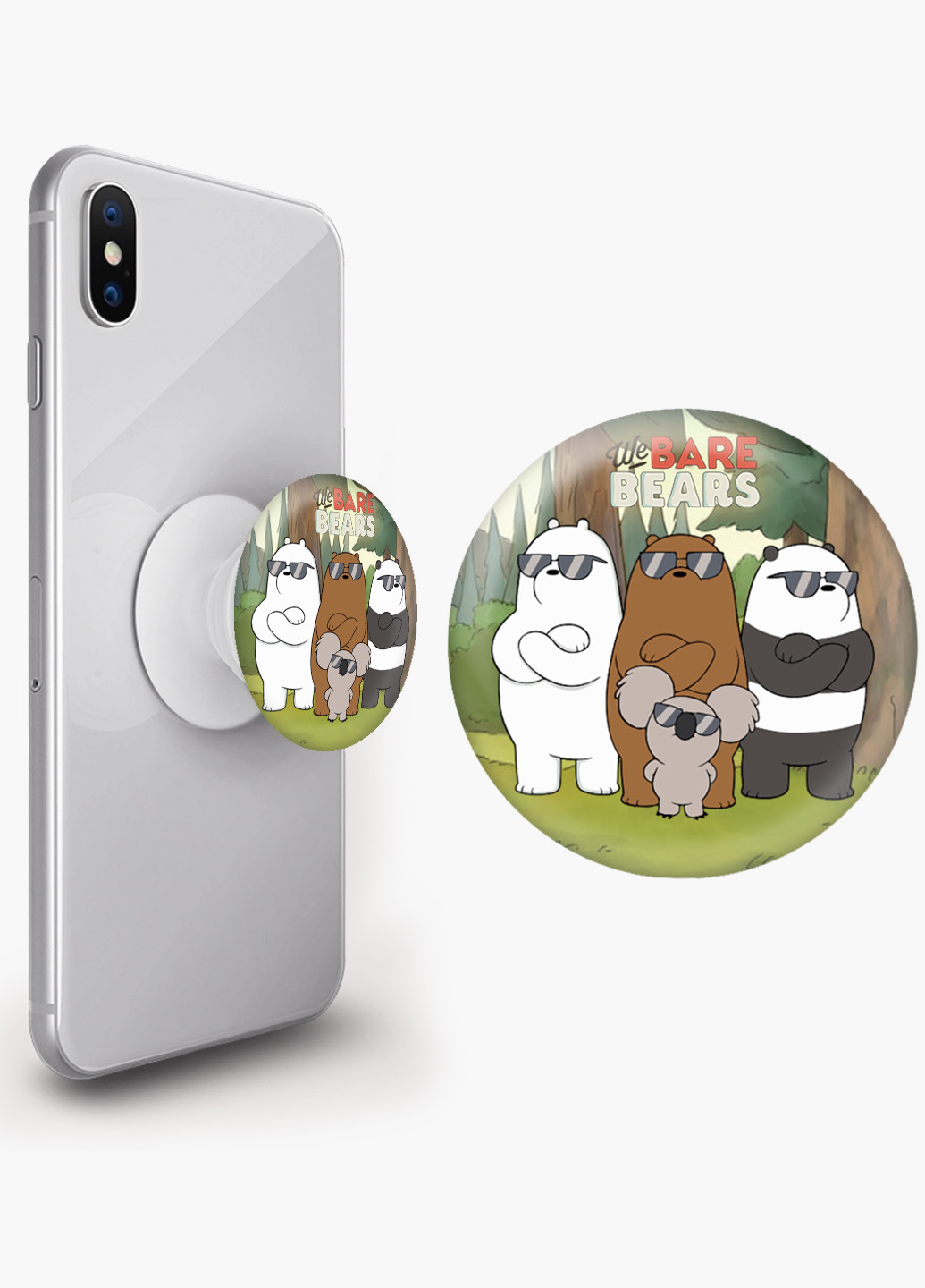 Попсокет (Popsockets) тримач для смартфону Вся правда про ведмедів (We Bare Bears) (8754-2892) Чорний MobiPrint (229014757)