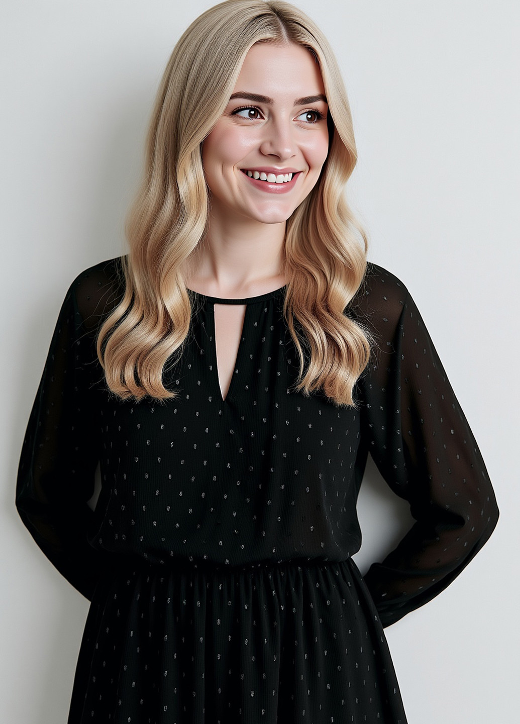 Черное кэжуал платье клеш Reserved в горошек