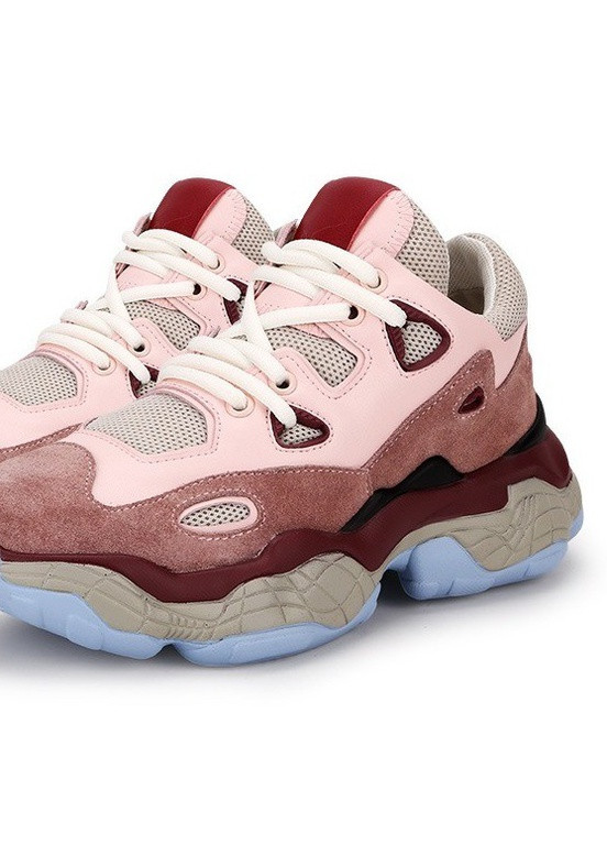Рожеві осінні кросівки жіночі chunky sneakers rose Berni Fashion 57609