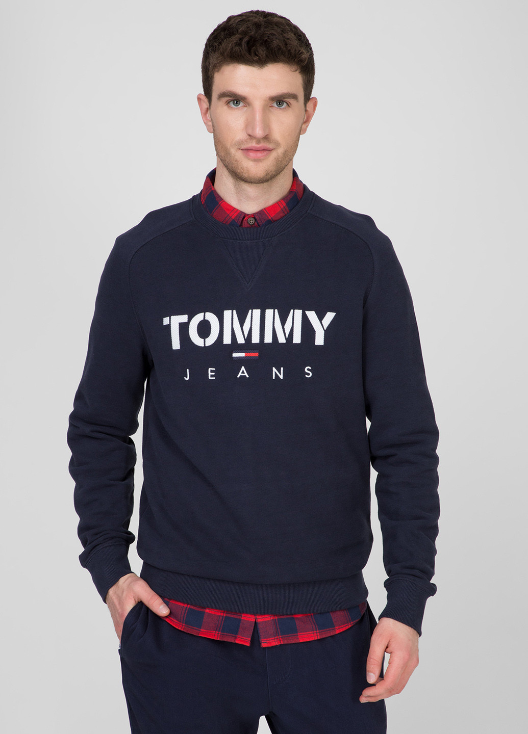 Свитшот Tommy Hilfiger - Прямой крой логотип темно-синий кэжуал хлопок - (184011393)