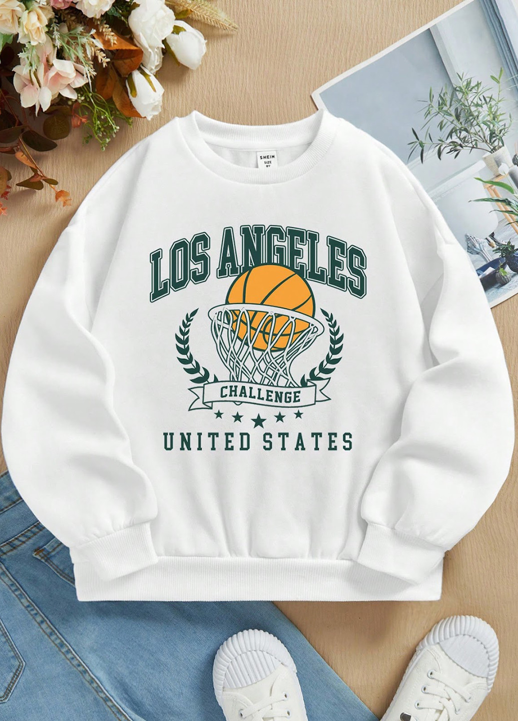 SHEIN світшот напис білий кежуал трикотаж, поліестер