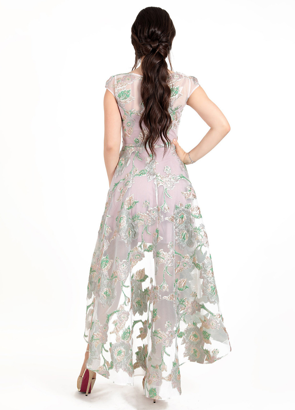 Розовое вечернее платье Enigma с цветочным принтом