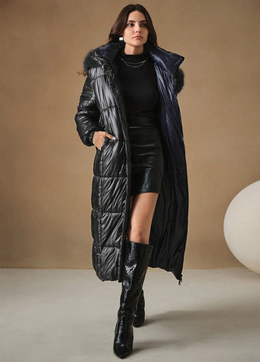 Черный зимний Пуховик SHEIN