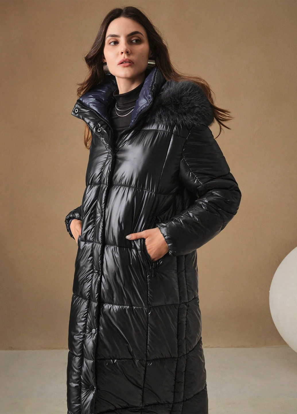Черный зимний Пуховик SHEIN