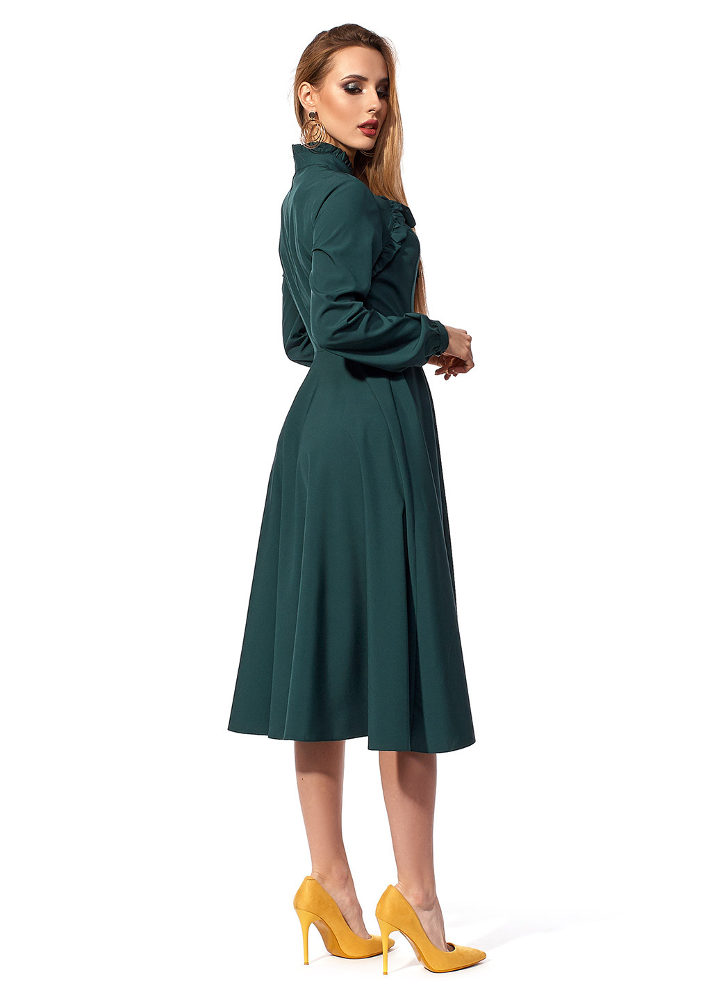Зеленое кэжуал платье клеш SL-Fashion однотонное