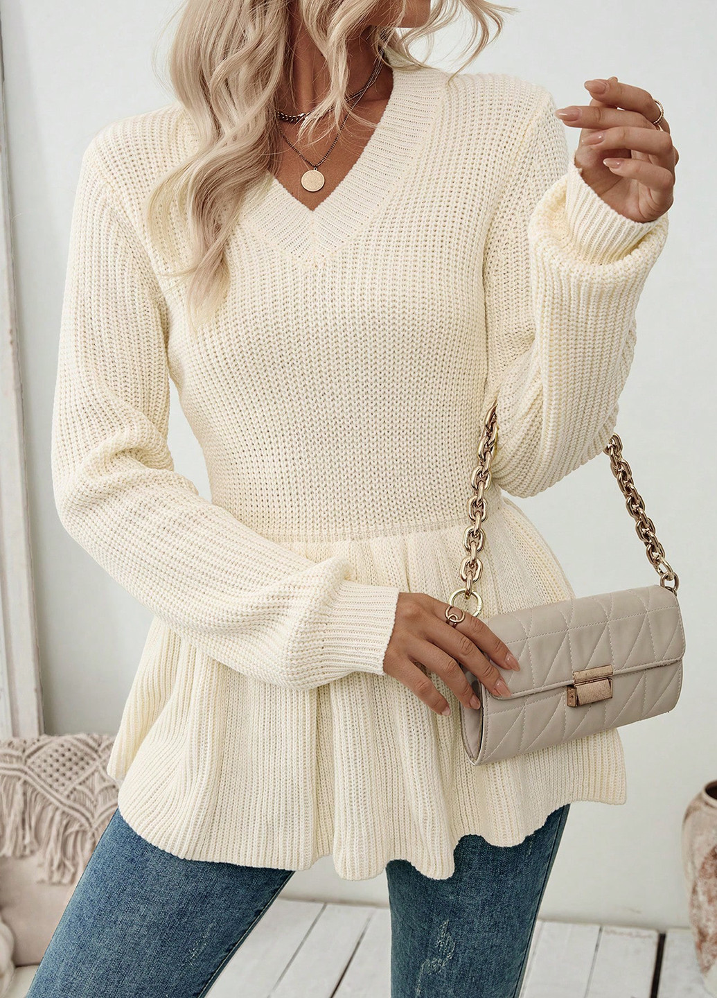 Молочний демісезонний пуловер пуловер SHEIN