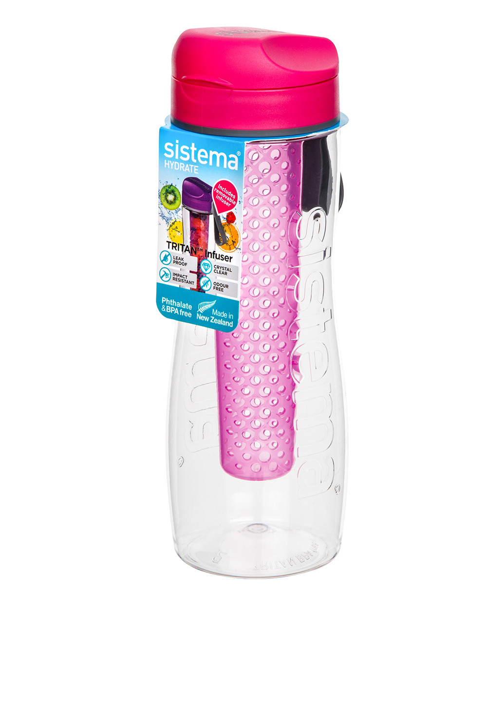 Бутылка для воды с диффузором 0,8 л Sistema однотонная розовая