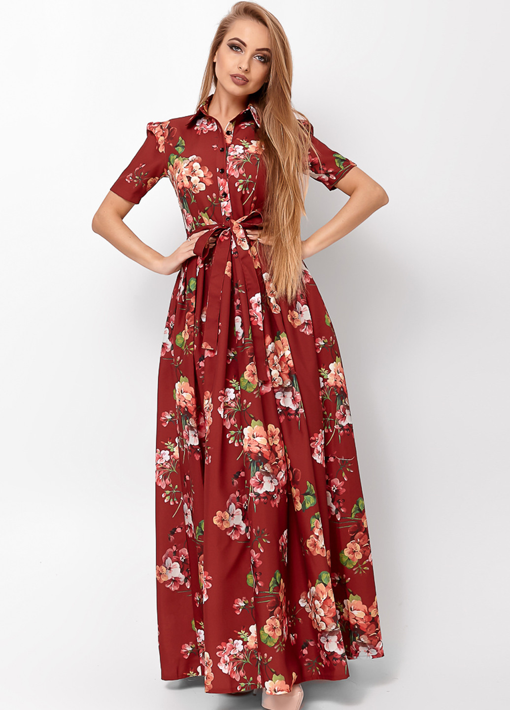 Бордовое кэжуал платье Elena Pokalitsina с цветочным принтом