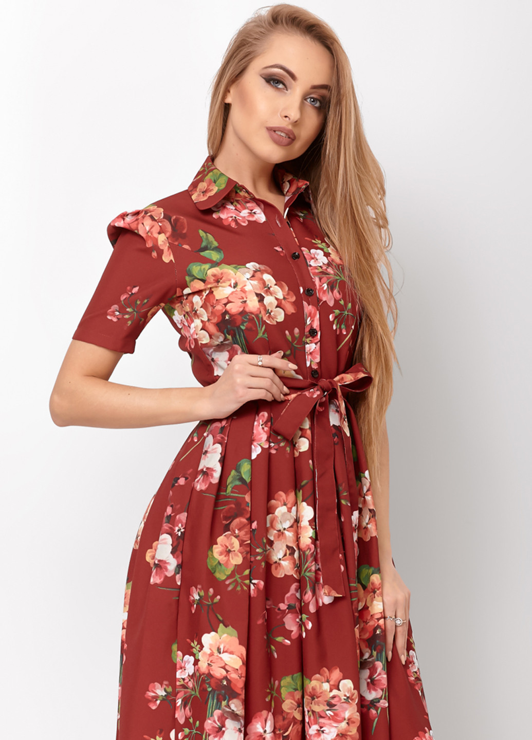 Бордовое кэжуал платье Elena Pokalitsina с цветочным принтом