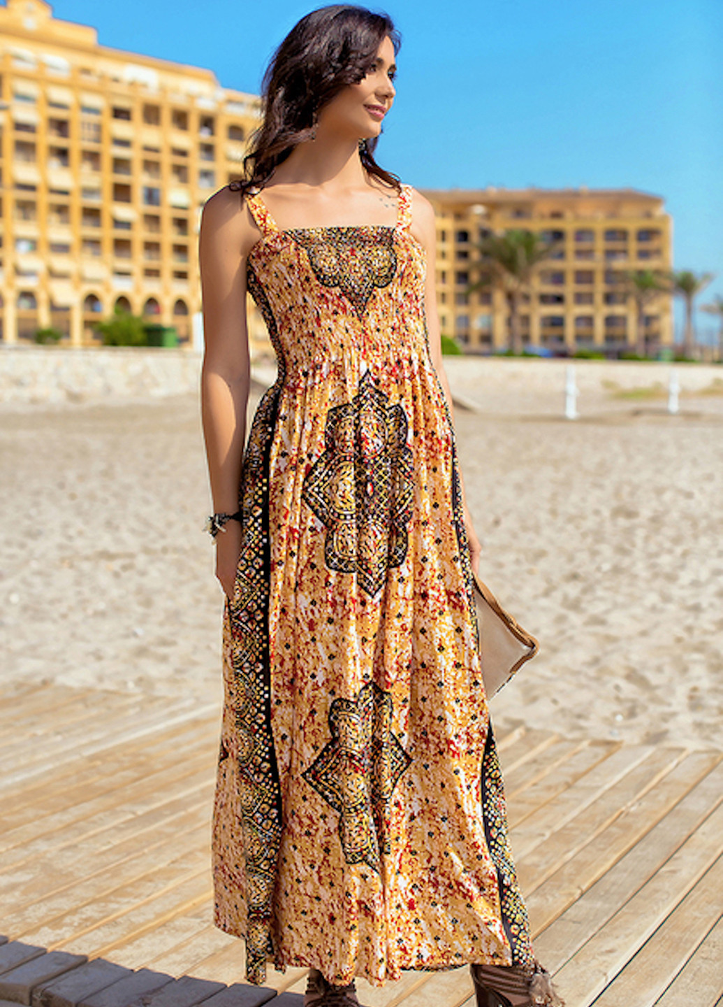 Помаранчева пляжна сукня кльош Indiano з орнаментом