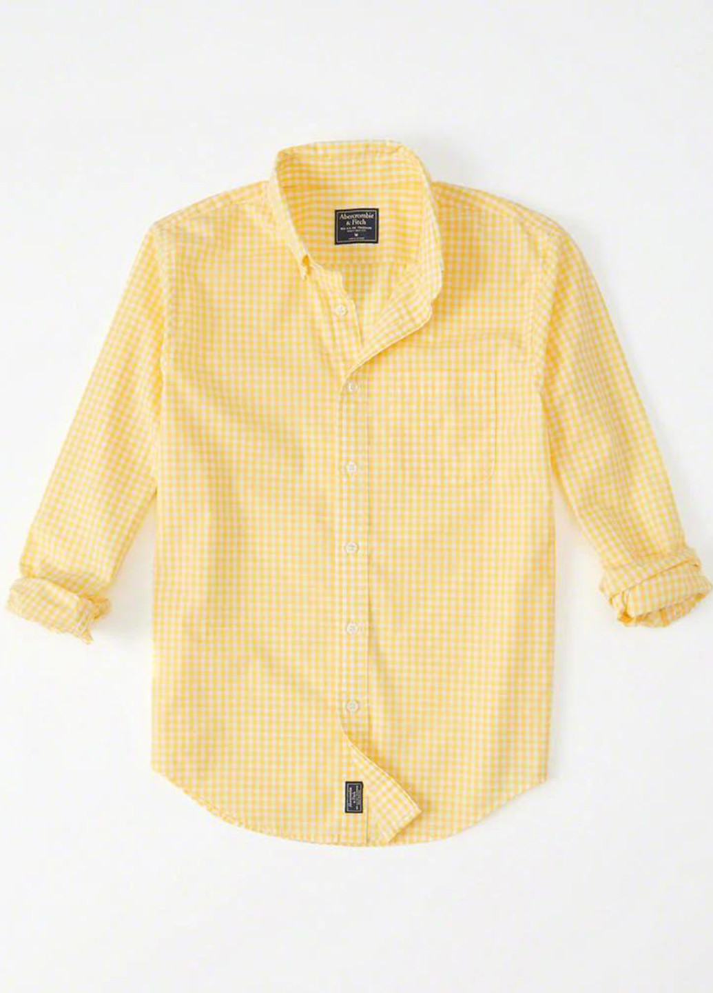 Желтая кэжуал рубашка однотонная Abercrombie & Fitch с длинным рукавом