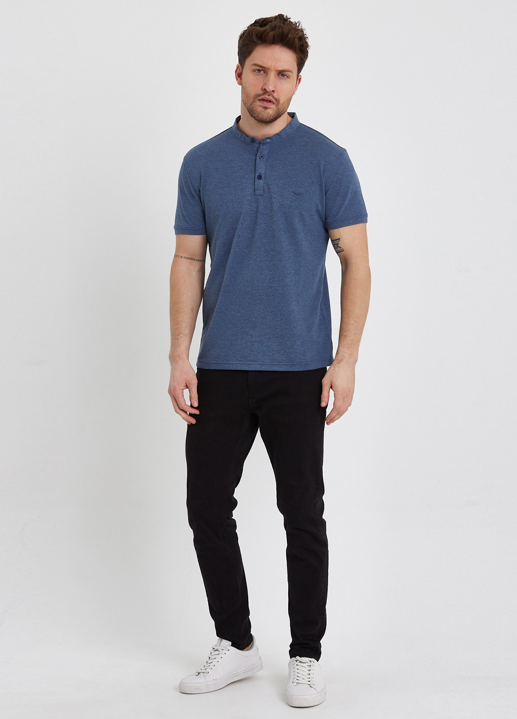 Синяя футболка-поло для мужчин Trend Collection меланжевая
