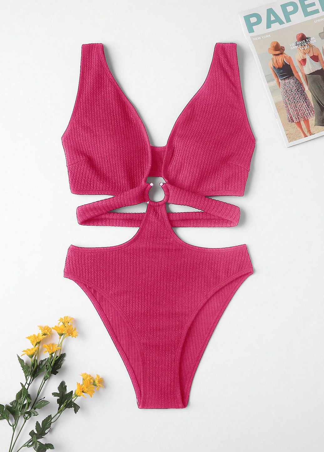 Фуксиновий (колору Фукія) літній купальник суцільний, трікіні SHEIN