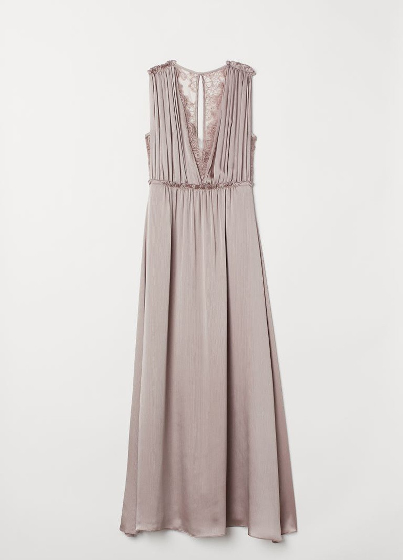 Светло-розовое вечернее длинное атласное платье H&M однотонное
