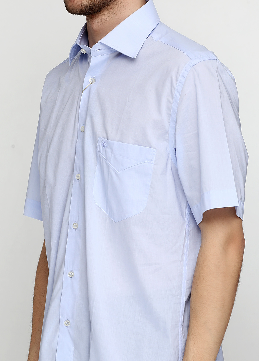 Небесно-голубой кэжуал рубашка однотонная Romano Botta с коротким рукавом