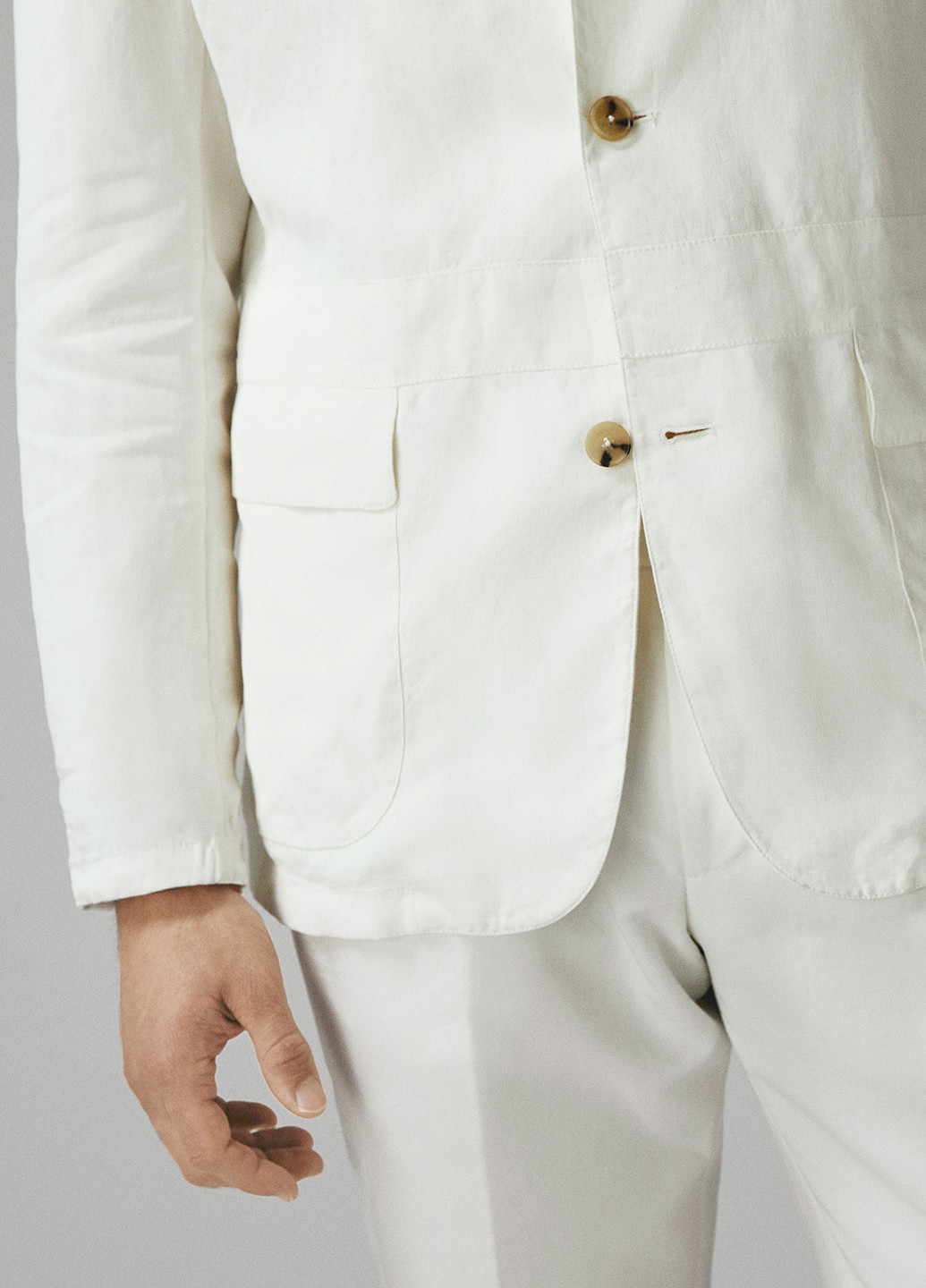 Пиджак Massimo Dutti однотонный молочный кэжуал лен