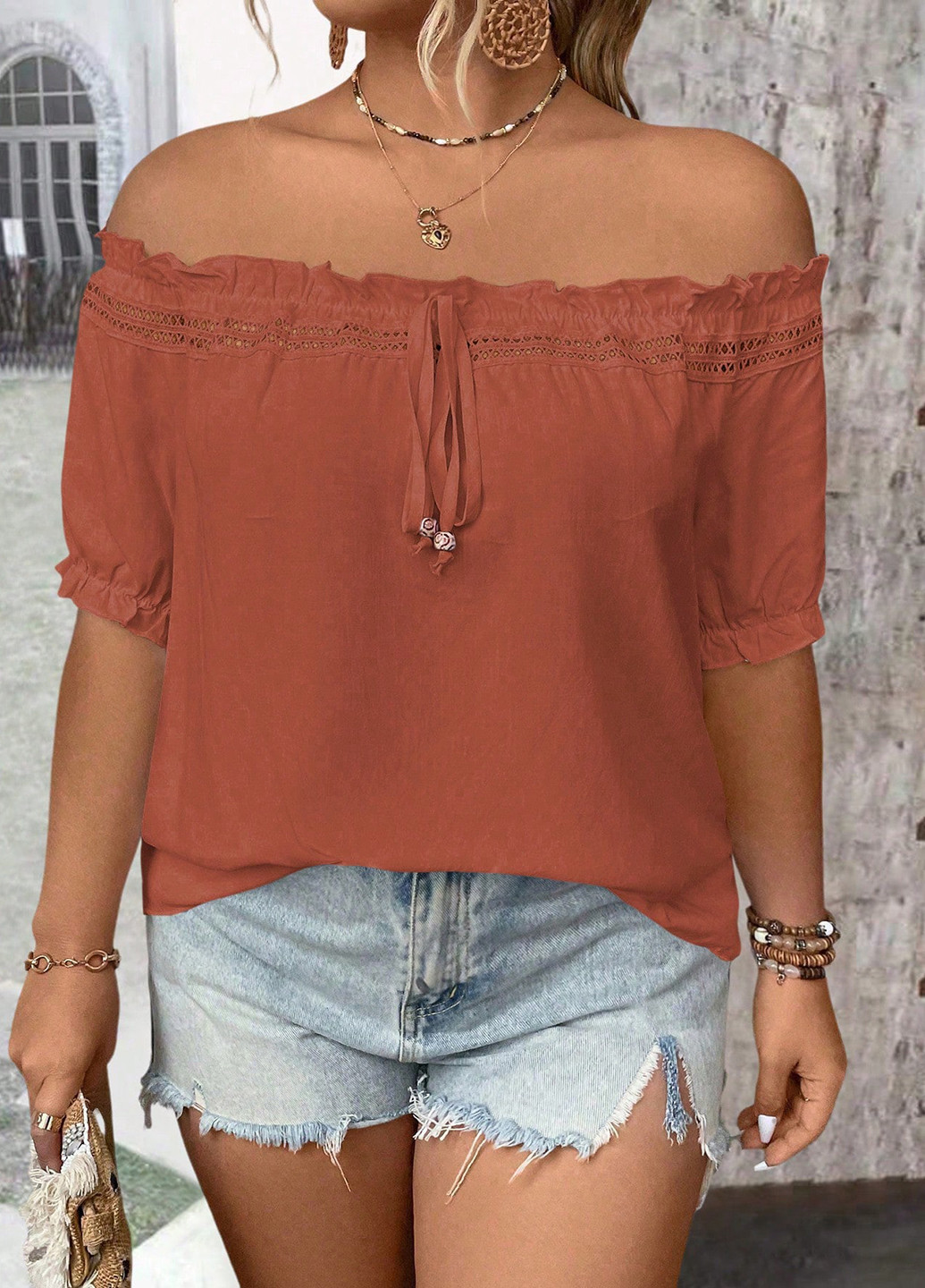 Терракотовая блуза SHEIN