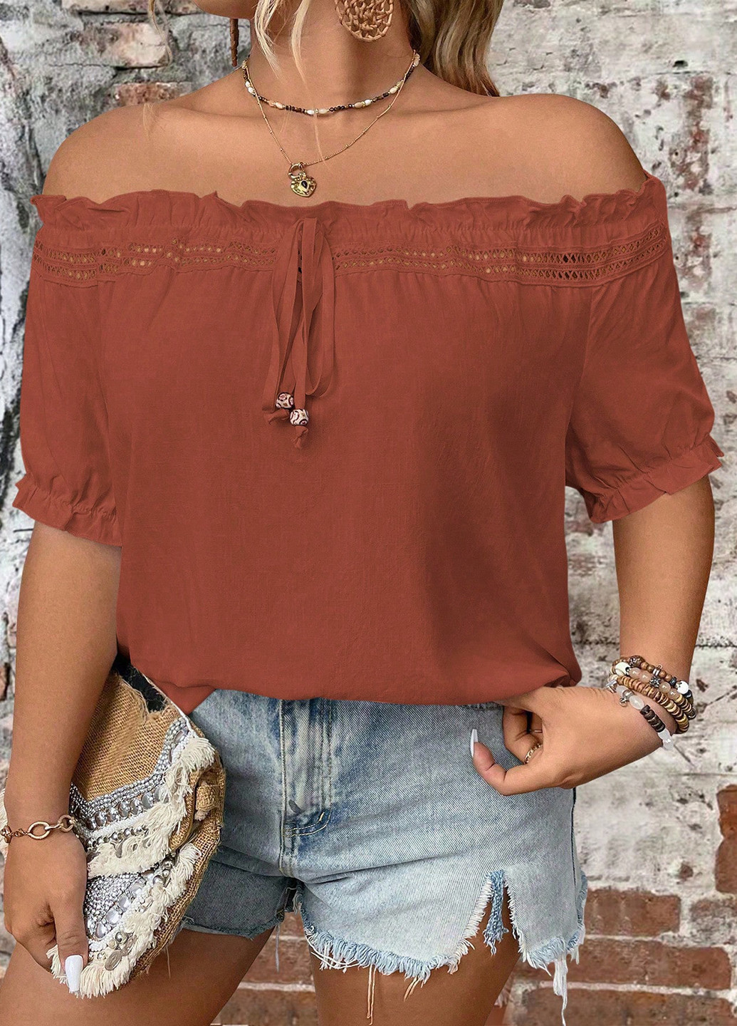 Терракотовая блуза SHEIN