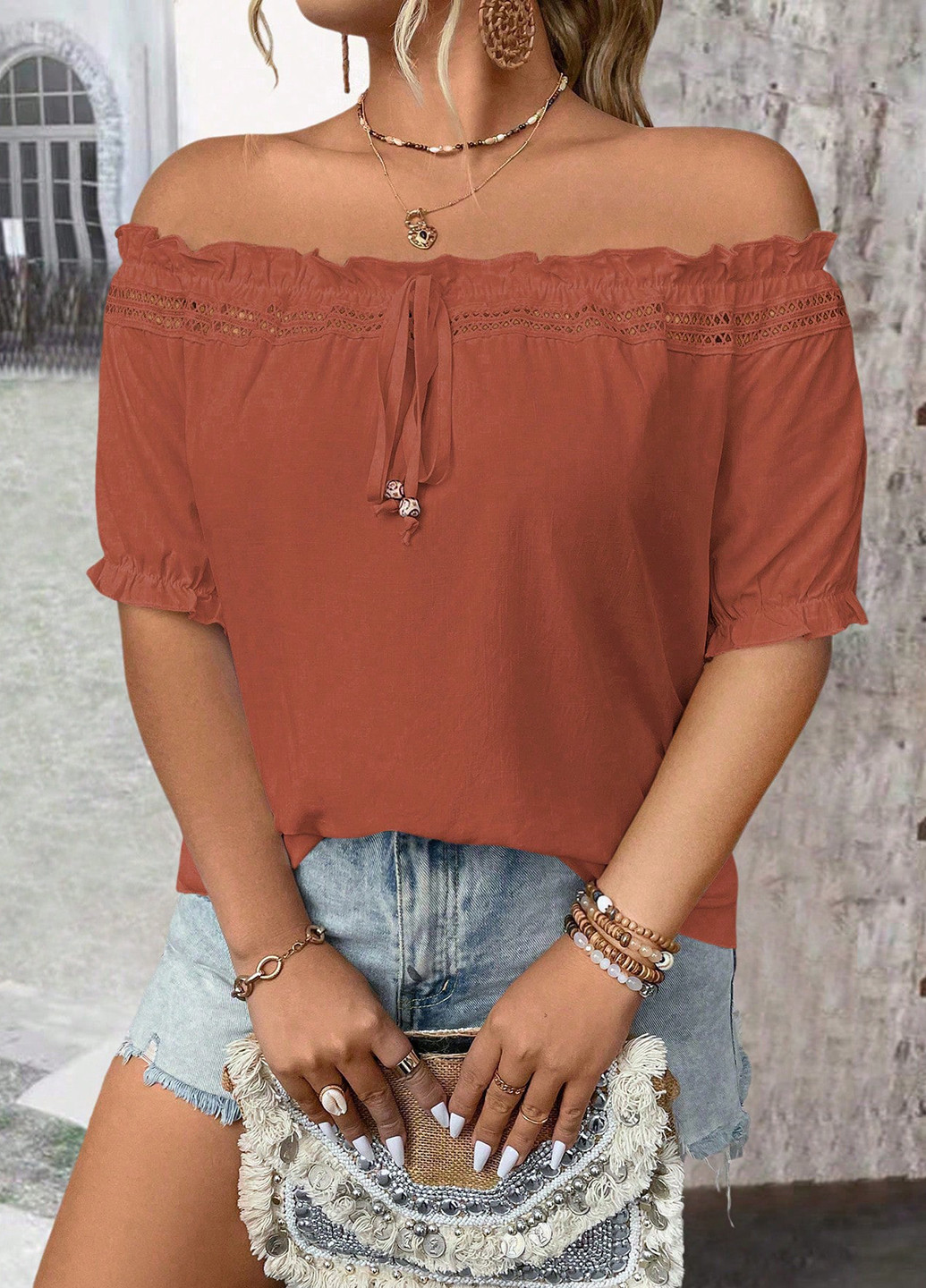 Терракотовая блуза SHEIN