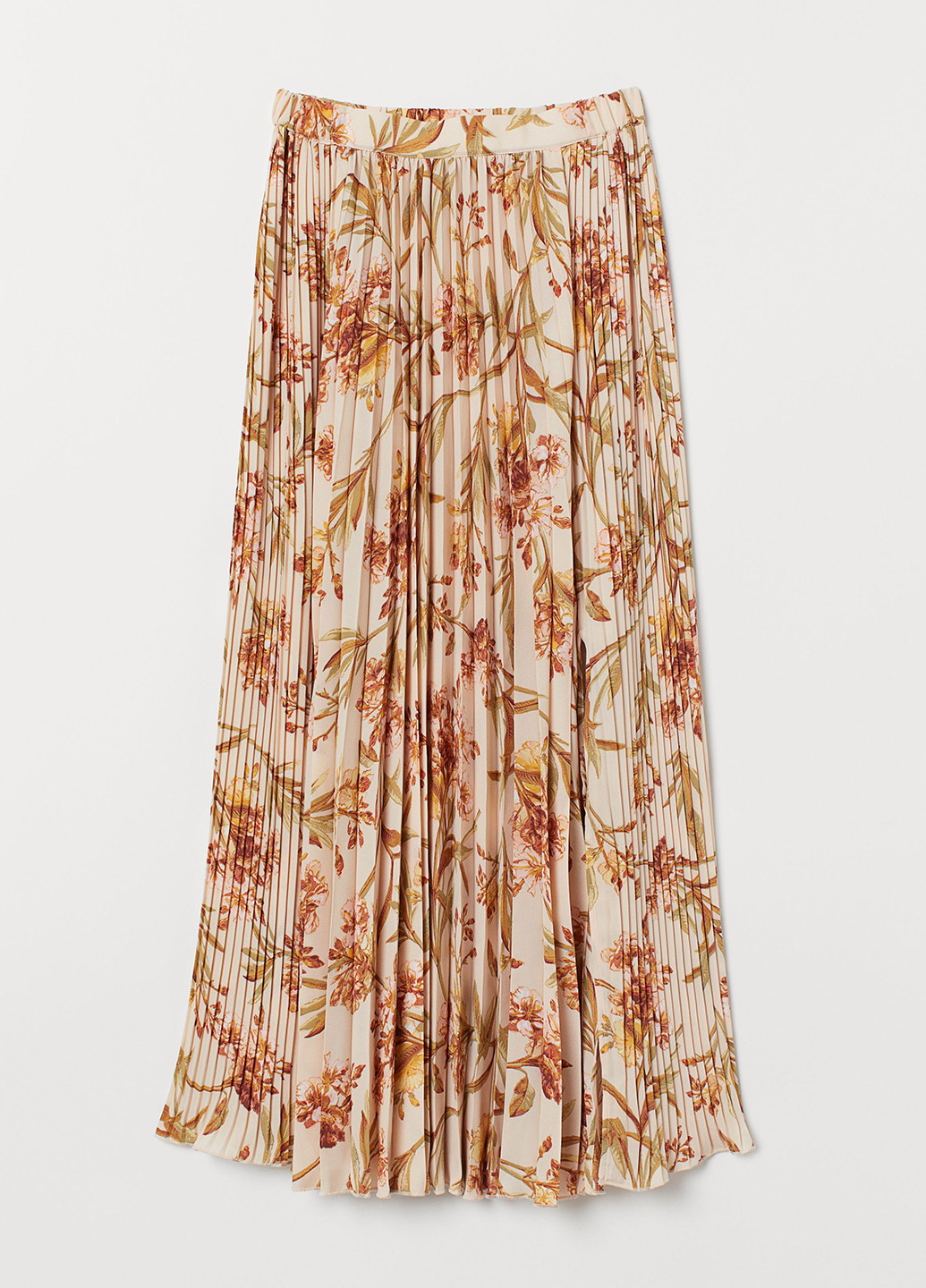Светло-бежевая кэжуал цветочной расцветки юбка H&M клешированная, плиссе