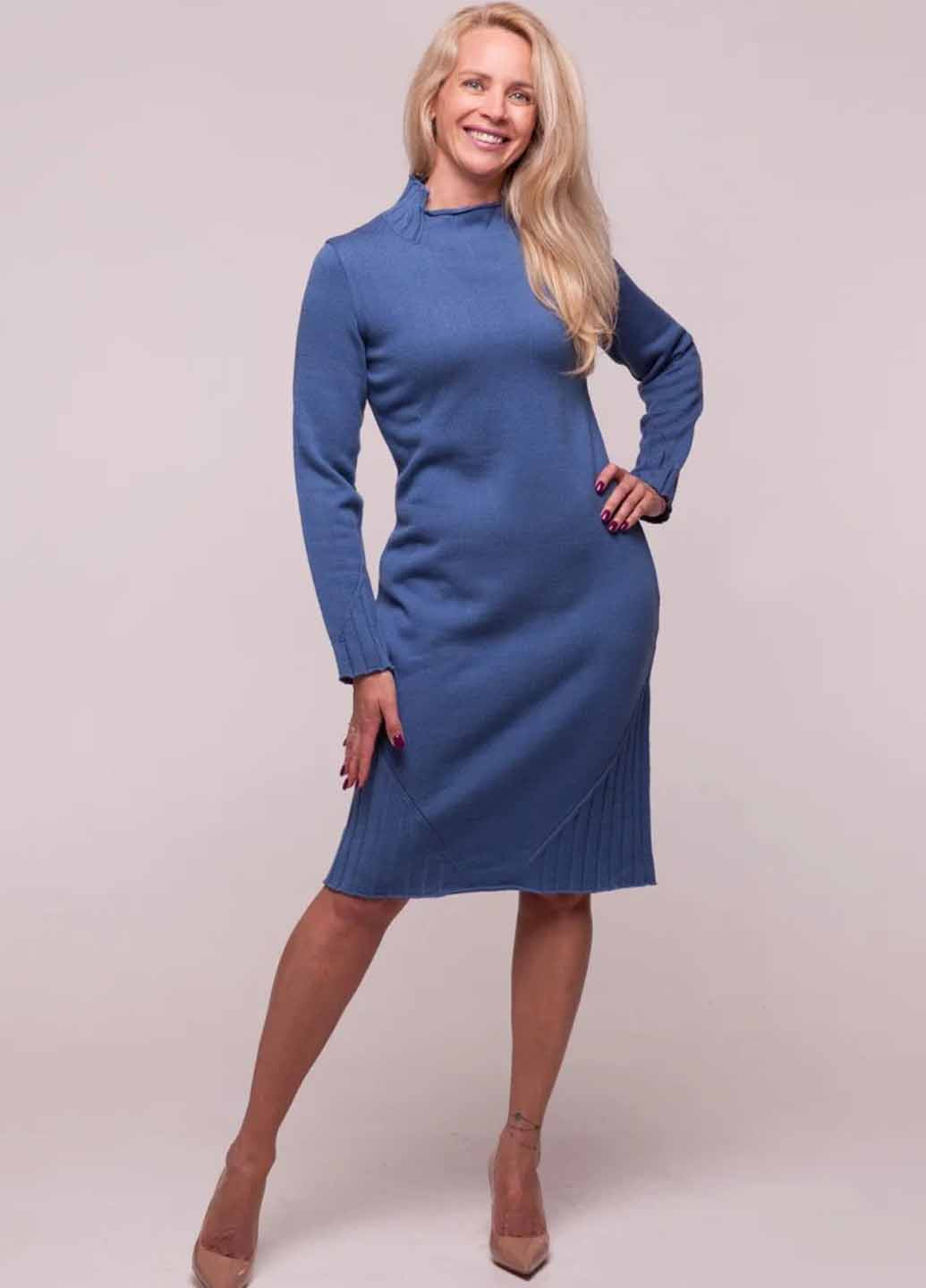 Синее кэжуал платье платье-свитер Fashion однотонное