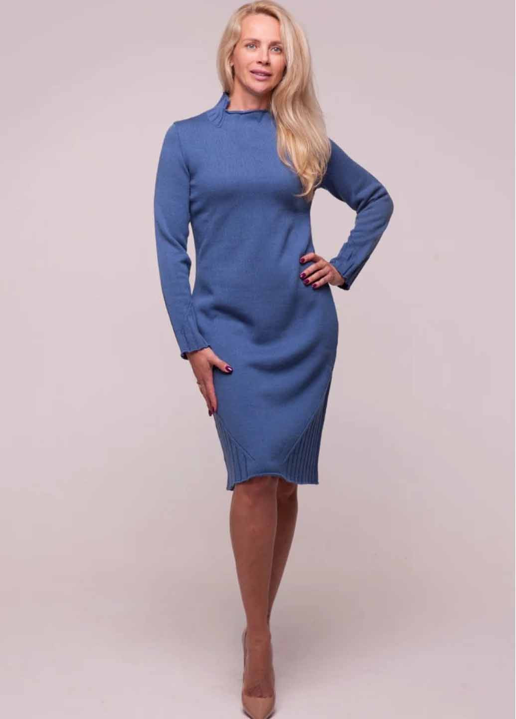 Синее кэжуал платье платье-свитер Fashion однотонное