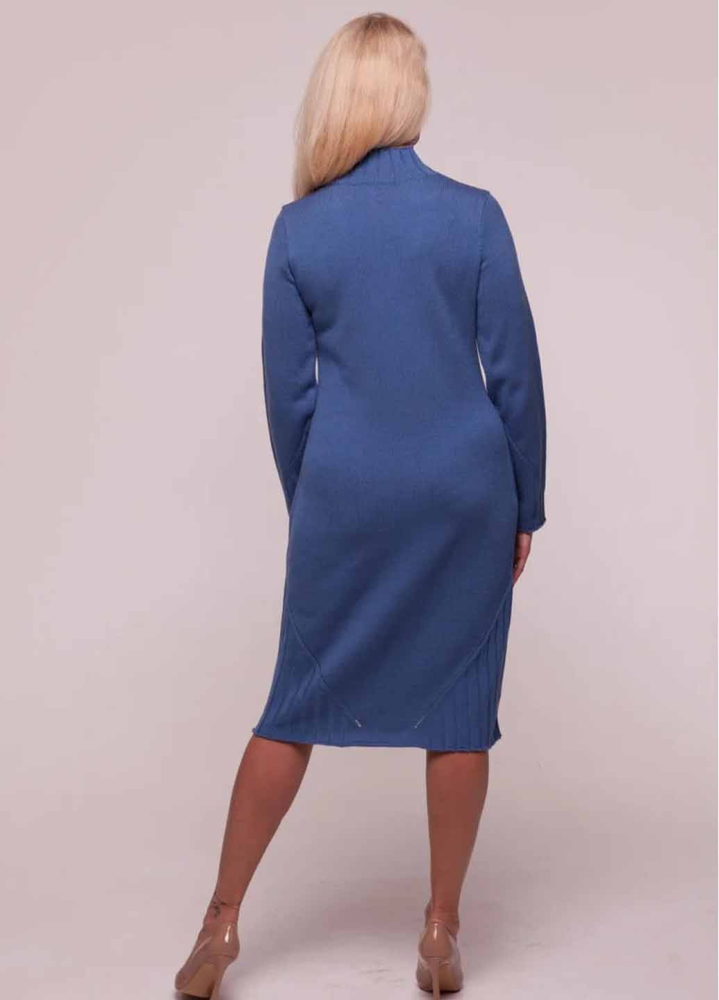 Синее кэжуал платье платье-свитер Fashion однотонное