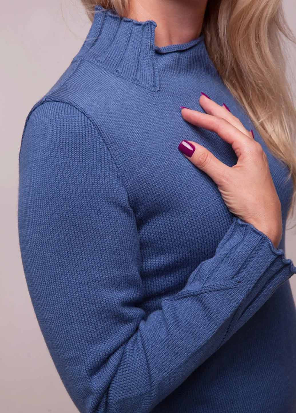 Синее кэжуал платье платье-свитер Fashion однотонное