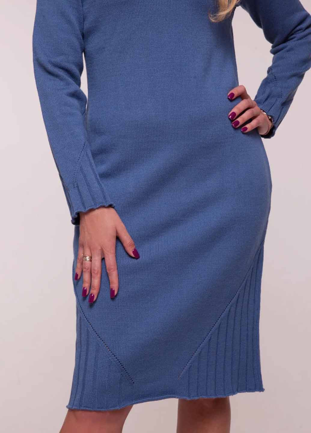 Синее кэжуал платье платье-свитер Fashion однотонное