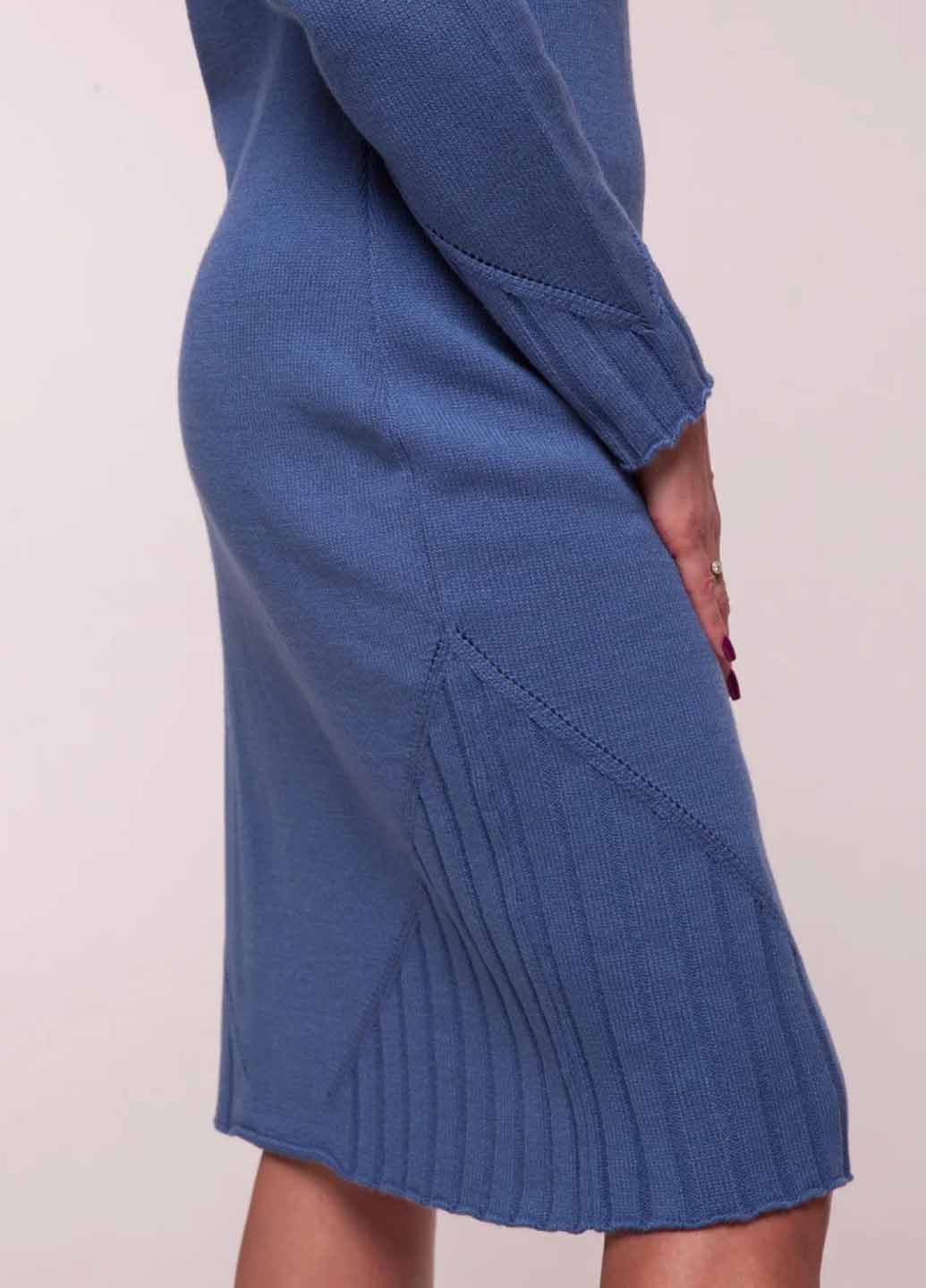 Синее кэжуал платье платье-свитер Fashion однотонное