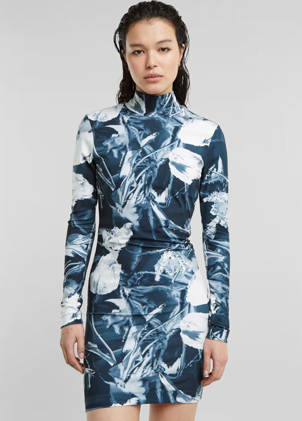 Комбинированное кэжуал платье платье-водолазка G-Star Raw с цветочным принтом