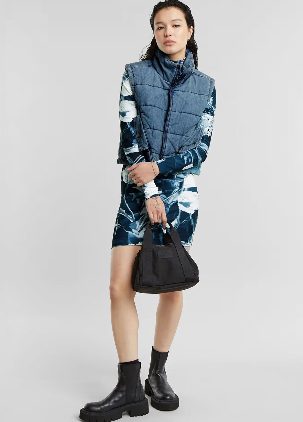 Комбинированное кэжуал платье платье-водолазка G-Star Raw с цветочным принтом