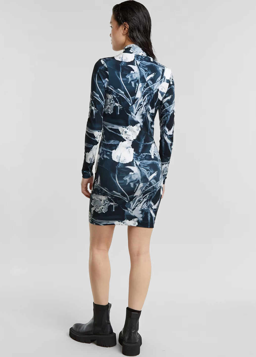 Комбинированное кэжуал платье платье-водолазка G-Star Raw с цветочным принтом