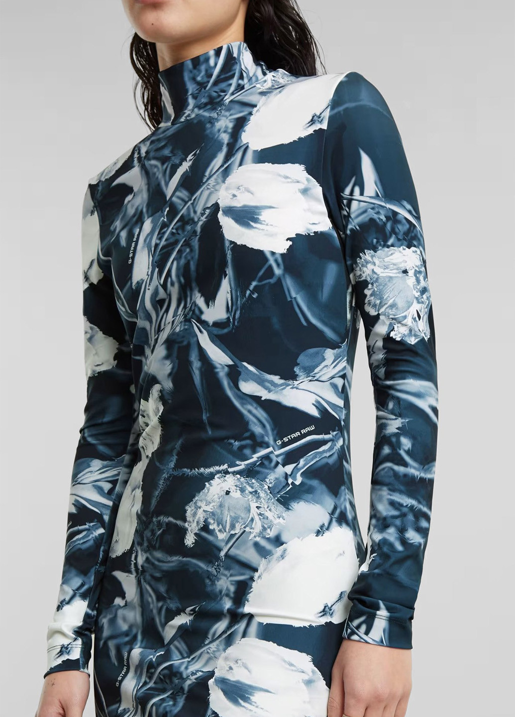 Комбинированное кэжуал платье платье-водолазка G-Star Raw с цветочным принтом