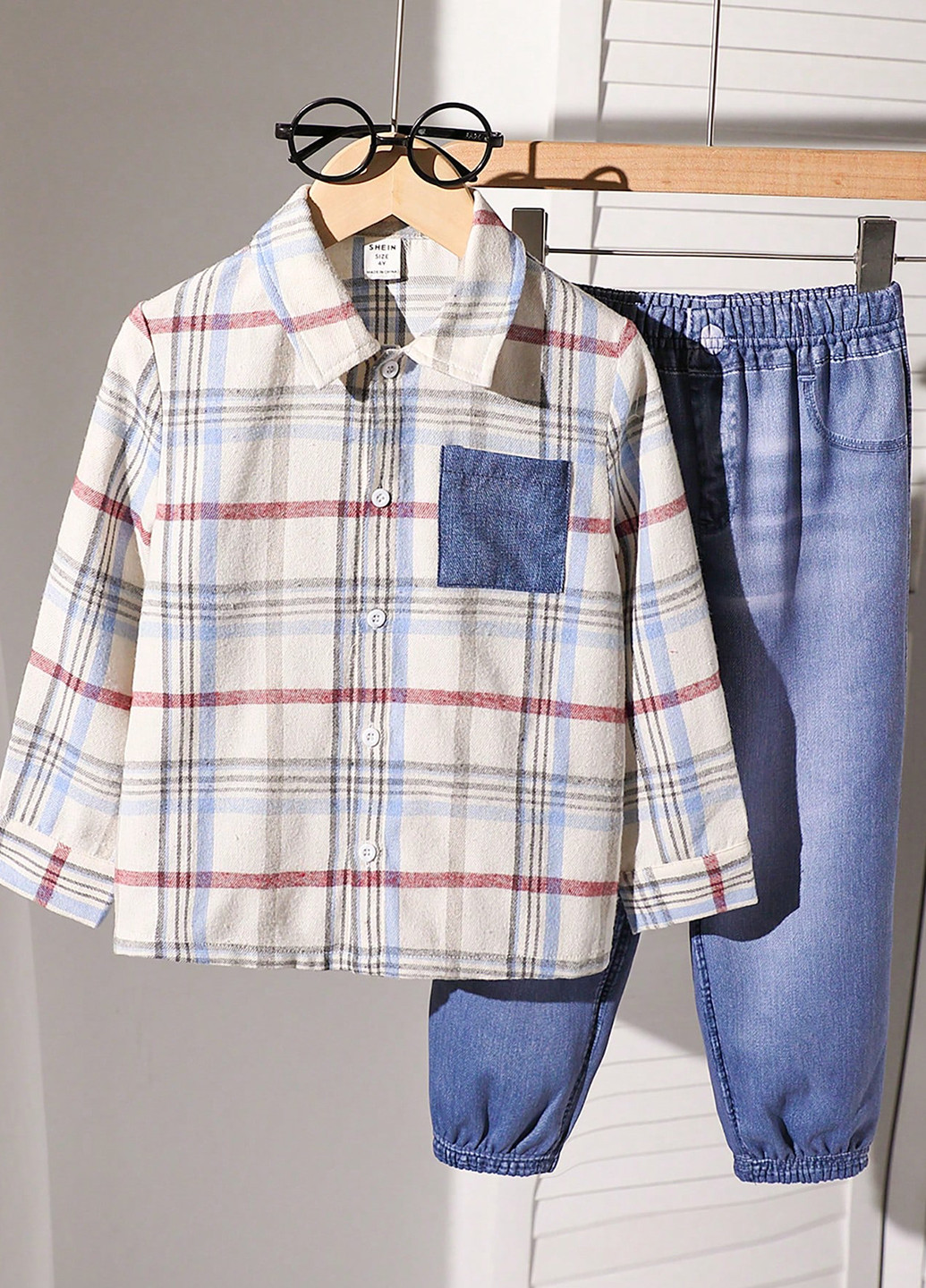 Комбинированный демисезонный комплект (рубашка, брюки) SHEIN