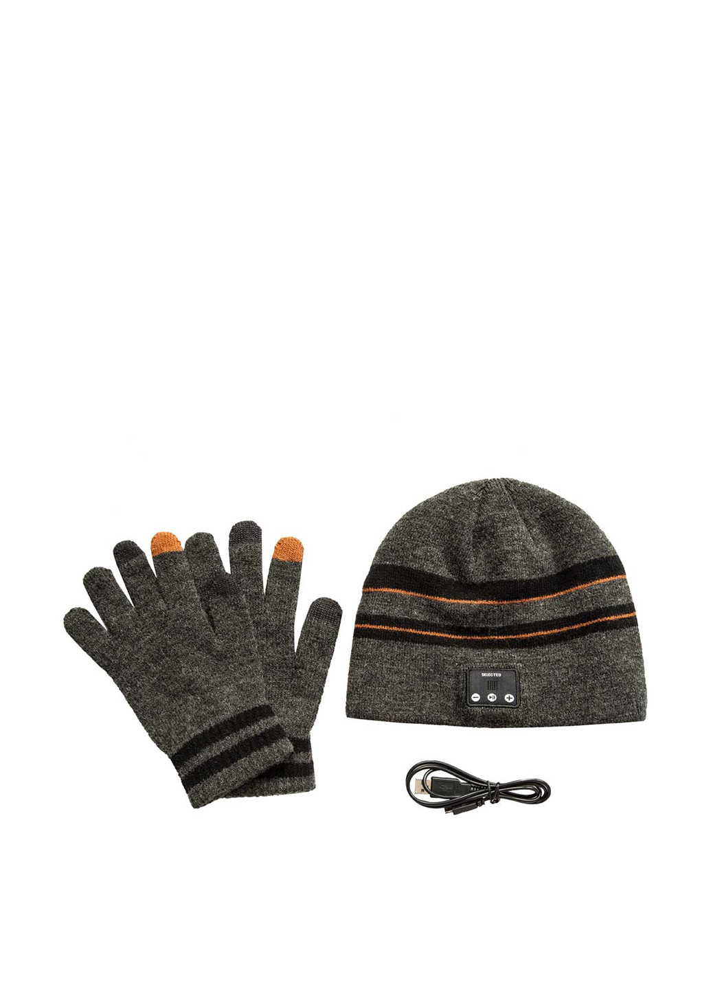 Темно-серый зимний комплект (шапка, перчатки) Selected