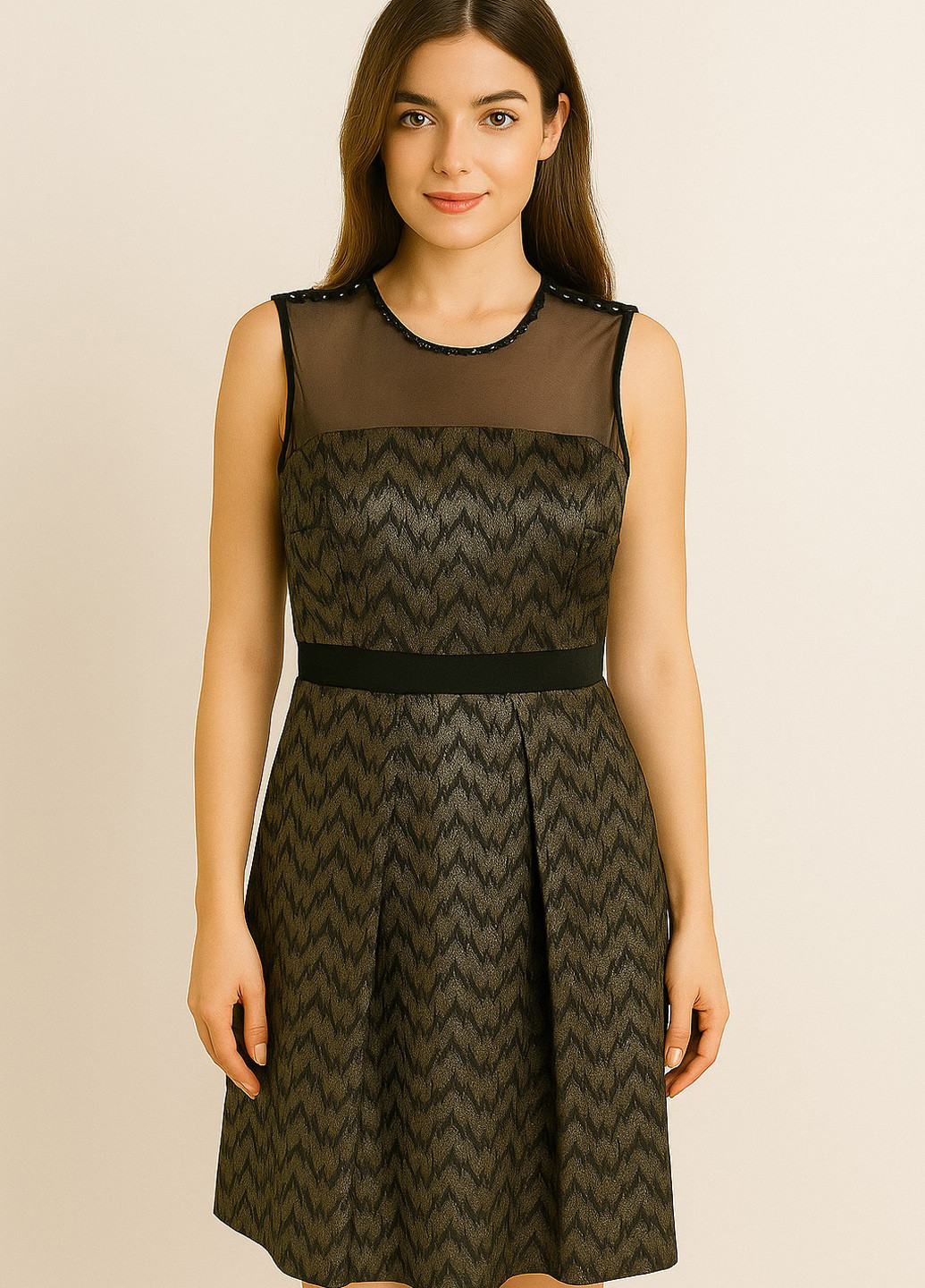 Коричнева вечірня сукня кльош Sassofono з малюнком