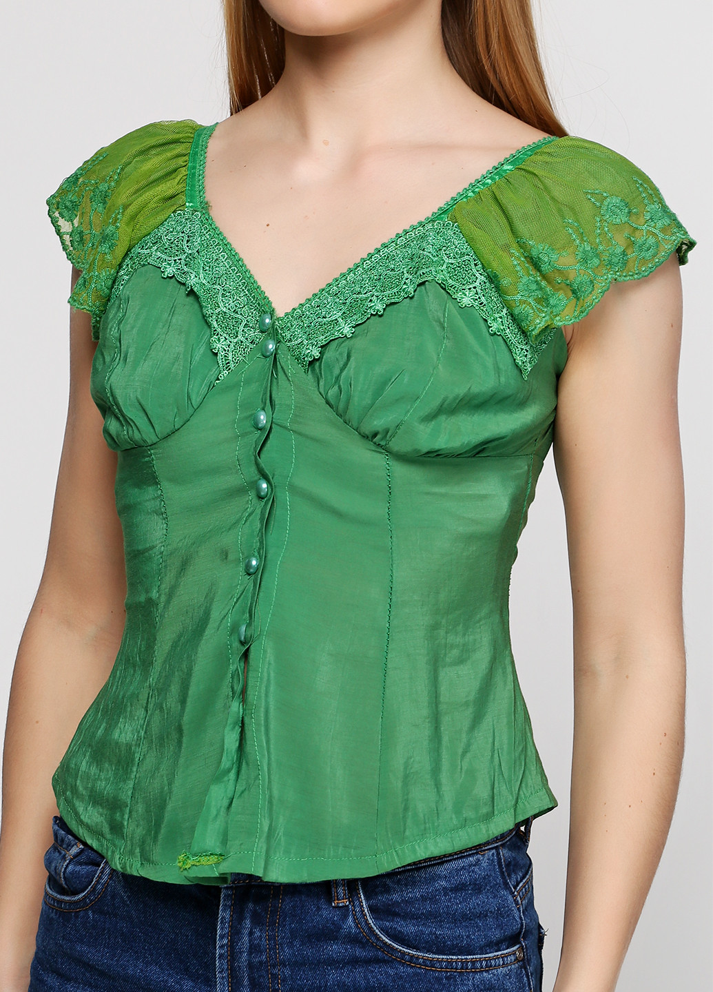 Зеленая летняя блуза No Brand
