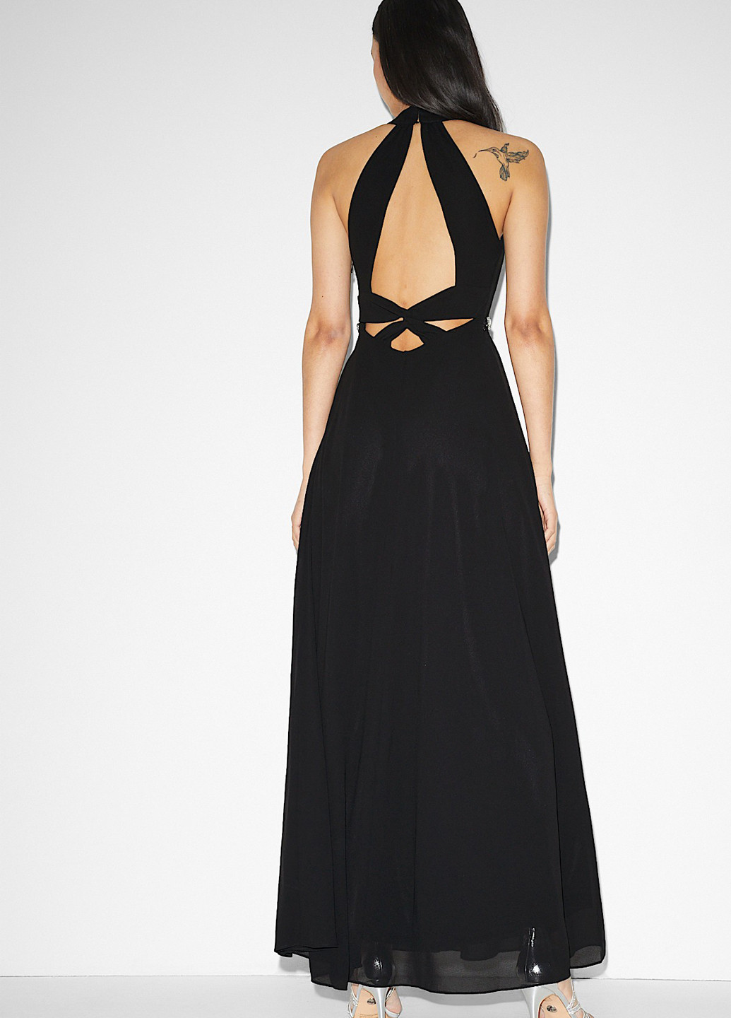 Черное вечернее платье с открытой спиной C&A однотонное