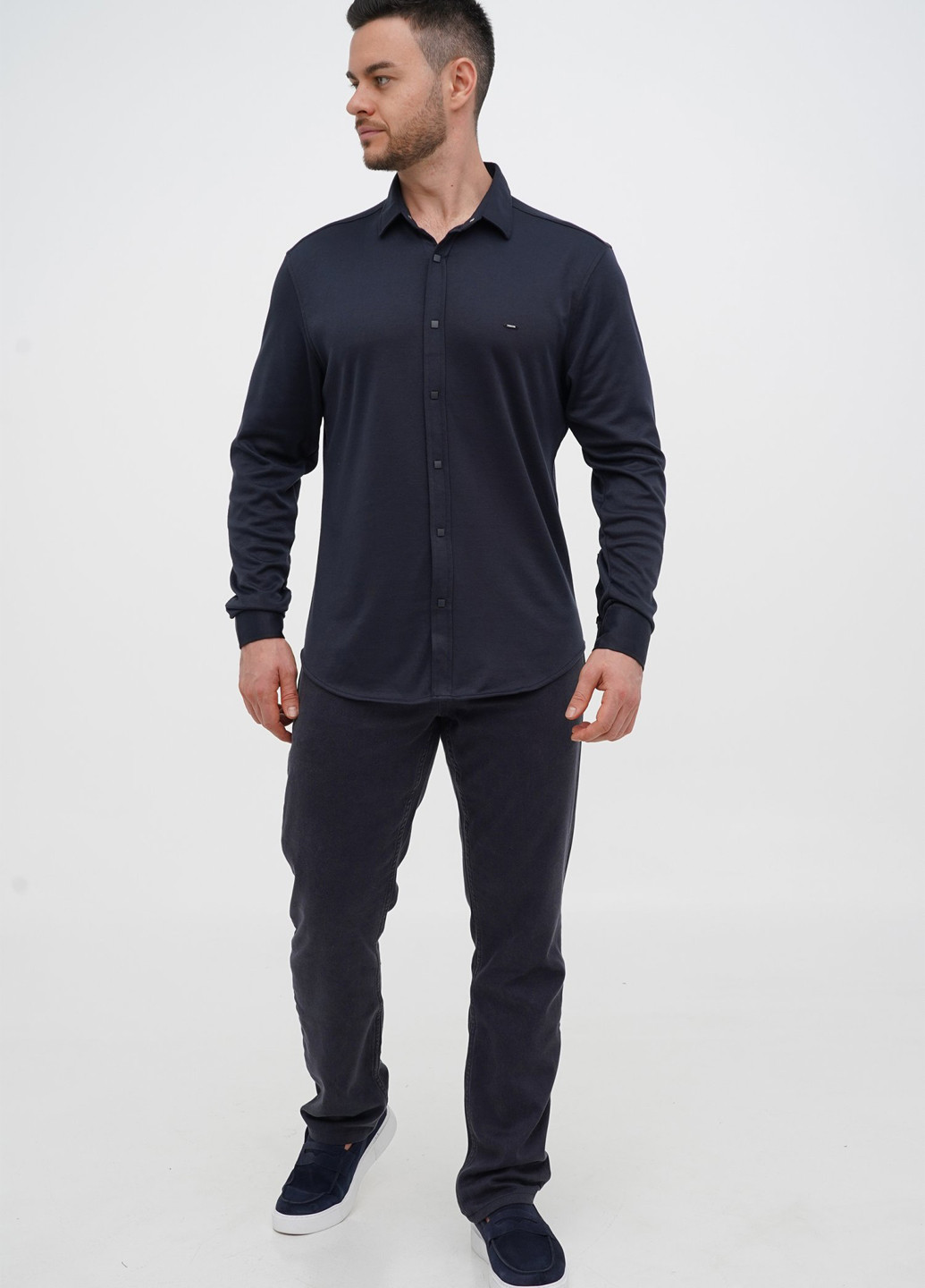 Темно-синяя кэжуал рубашка новогодний Trend Collection